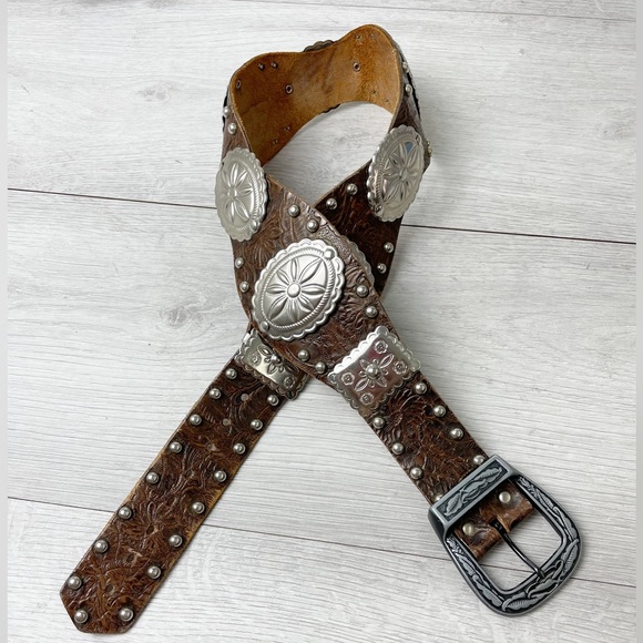 Accessories - Vintage Western Navajo Concho Brown Leather Belt XS